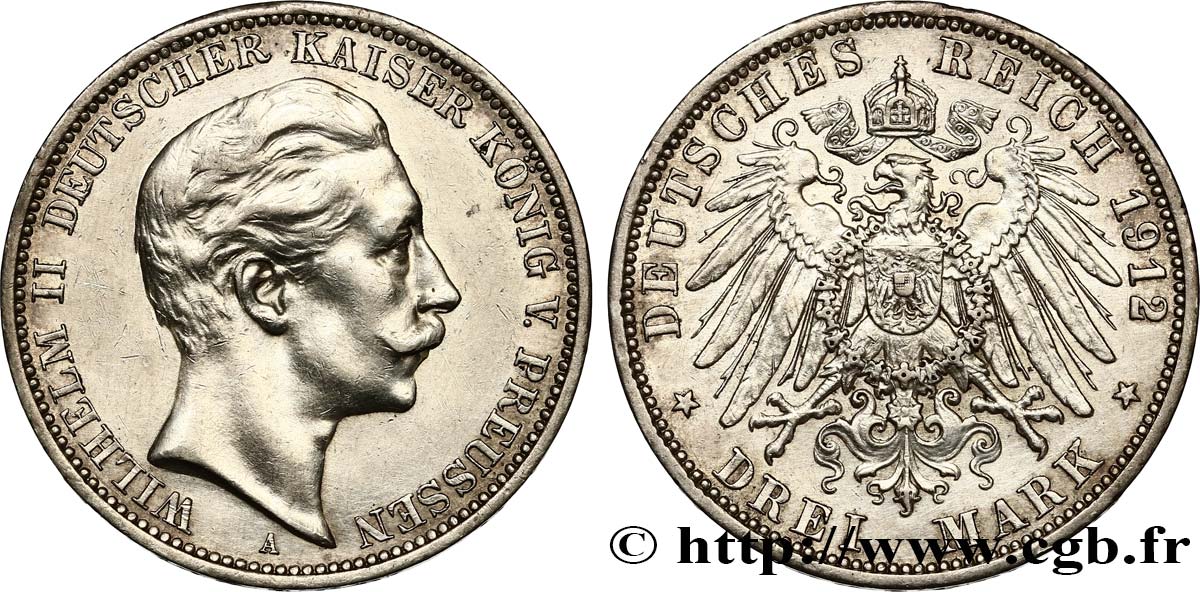 DEUTSCHLAND - PREUßEN 3 Mark Guillaume II  1912 Berlin VZ 