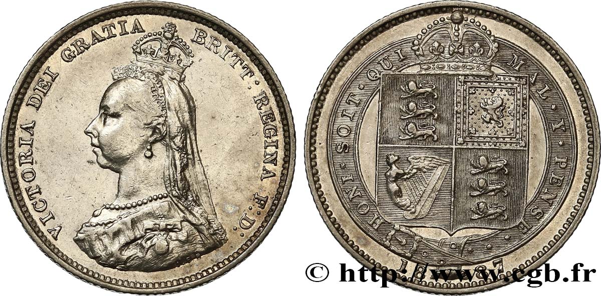 REINO UNIDO 1 Shilling Victoria buste du jubilé 1887  MBC+ 