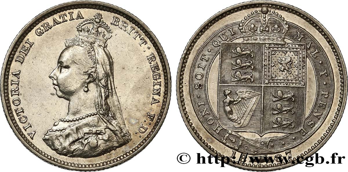 ROYAUME-UNI 1 Shilling Victoria buste du jubilé 1887  TTB+ 