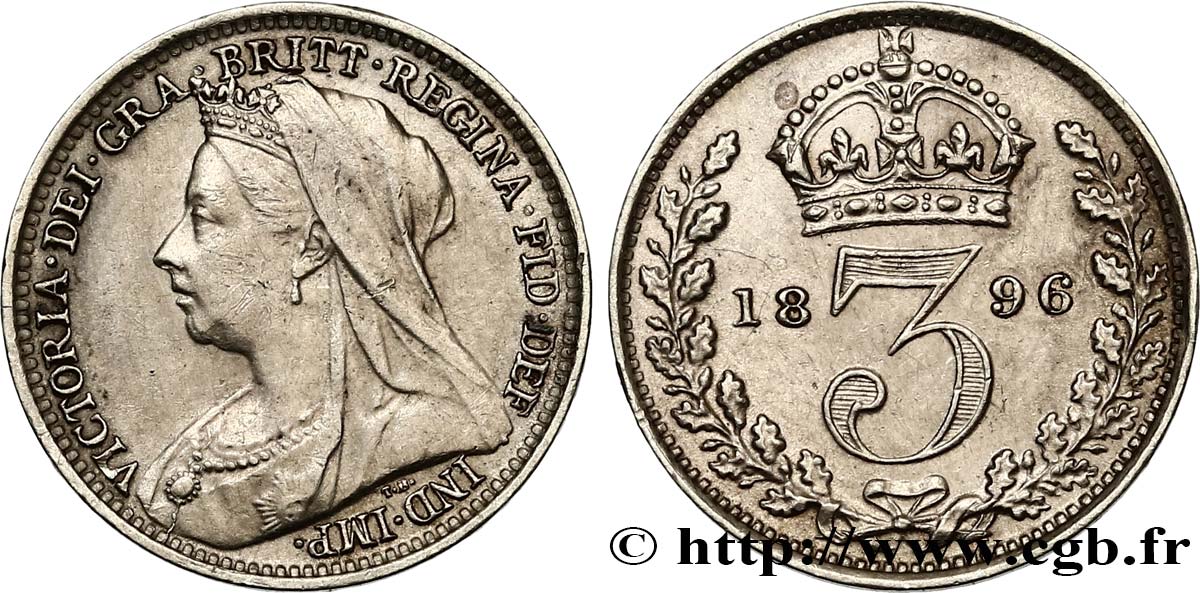 REGNO UNITO 3 Pence Victoria “Old Head” 1896  q.SPL 