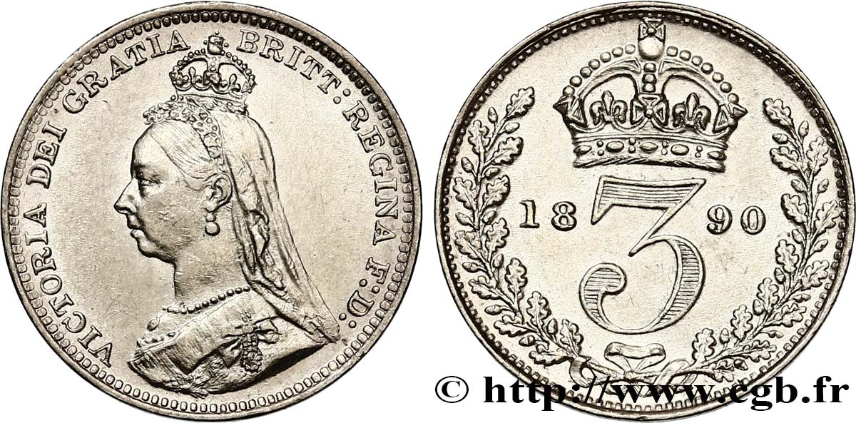 VEREINIGTEN KÖNIGREICH 3 Pence Victoria buste du jubilé 1890  VZ 