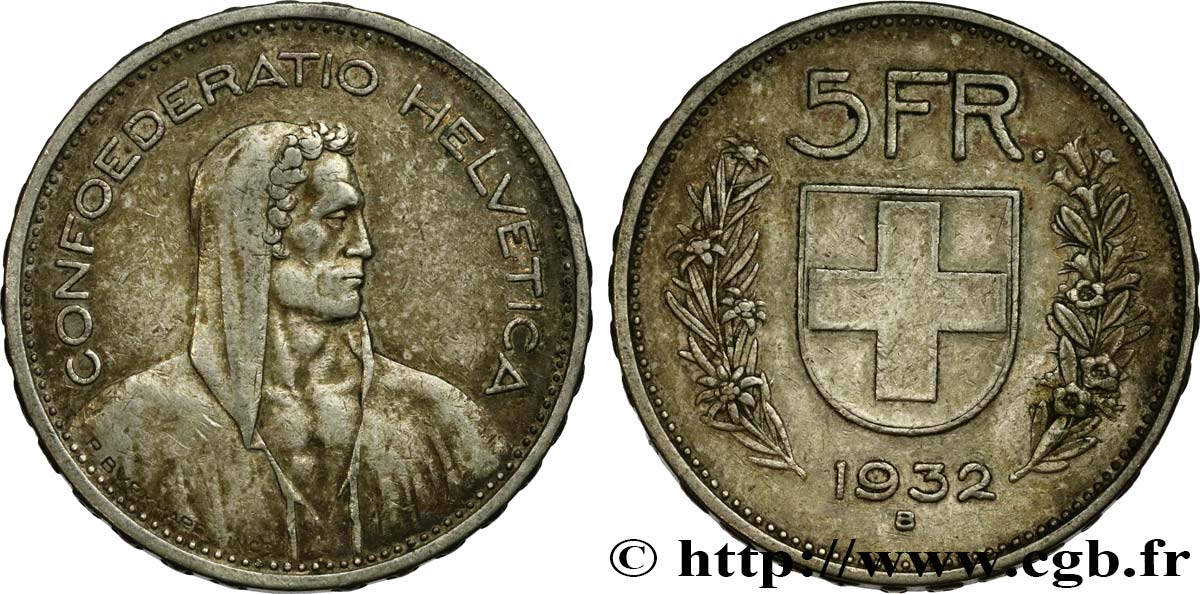 SUISSE 5 Francs Berger des Alpes 1932 Berne TTB 