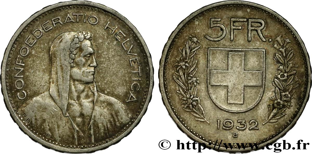 SUIZA 5 Francs Berger des Alpes 1932 Berne MBC 