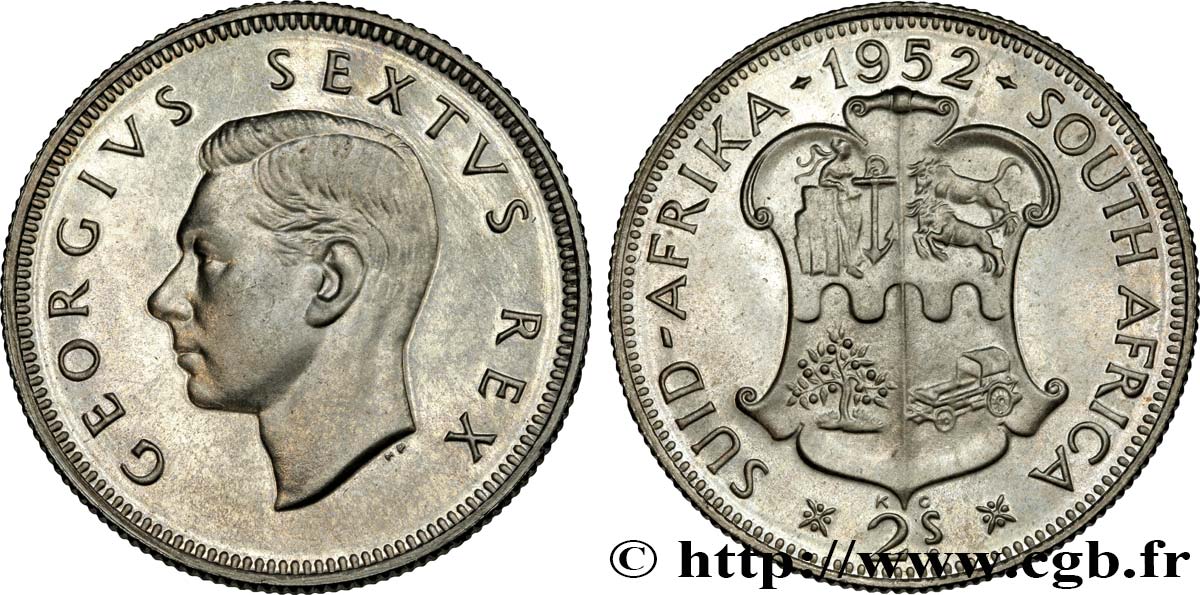 AFRIQUE DU SUD 2 Shillings Georges VI  1952 Pretoria SPL 