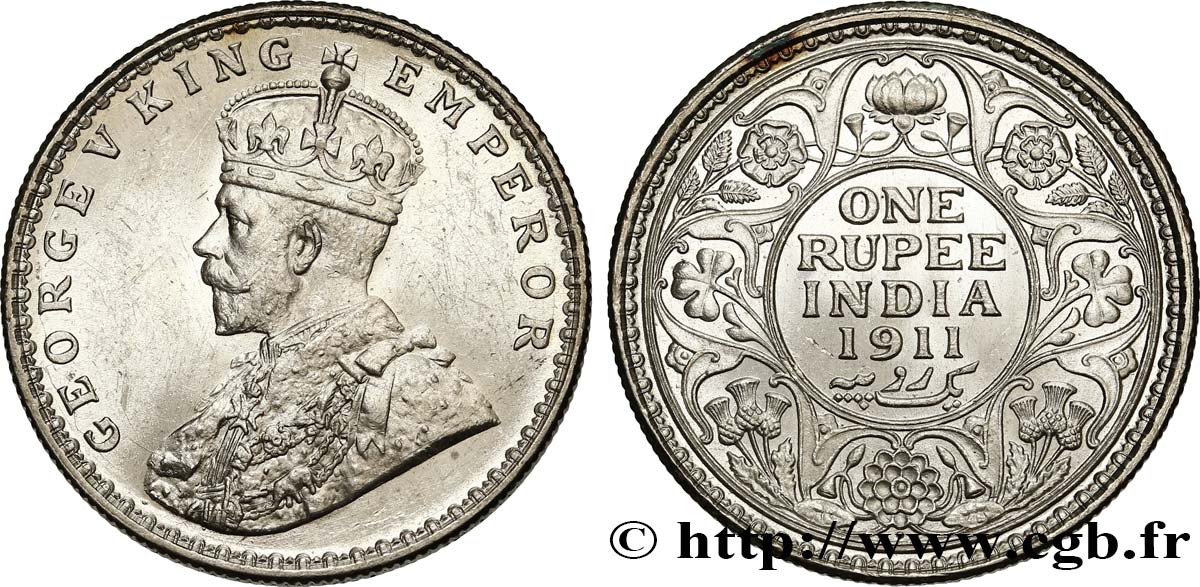 INDIA BRITÁNICA 1 Rupee (Roupie) Georges V 1911 Bombay EBC62 PCGS
