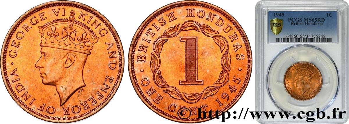HONDURAS BRITANNIQUE 1 Cent Georges VI 1945  FDC65 PCGS