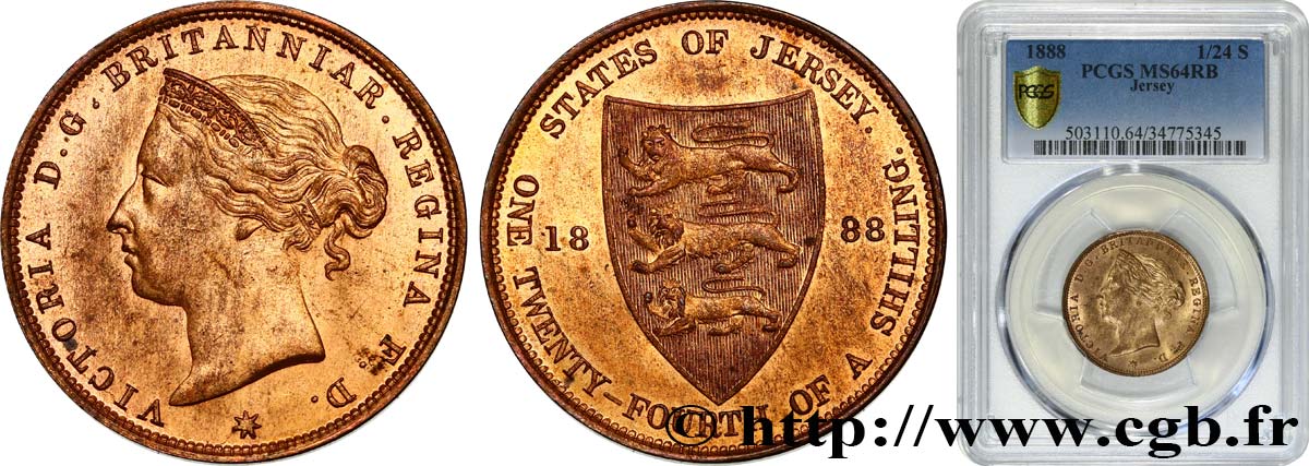 JERSEY 1/24 Shilling Victoria 1888  fST64 PCGS
