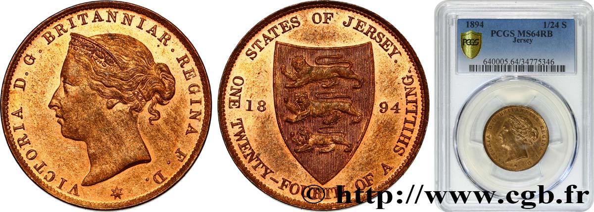 JERSEY 1/24 Shilling Victoria 1894  fST64 PCGS