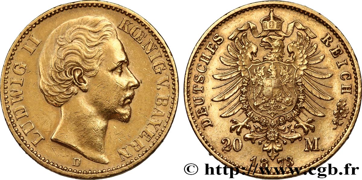 ALLEMAGNE - BAVIÈRE 20 Mark Louis II 1873 Munich TTB 