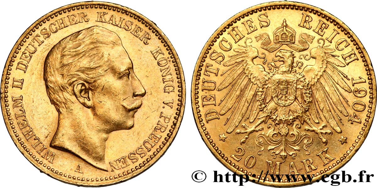 ALEMANIA - PRUSIA 20 Mark Guillaume II 1904 Berlin EBC 