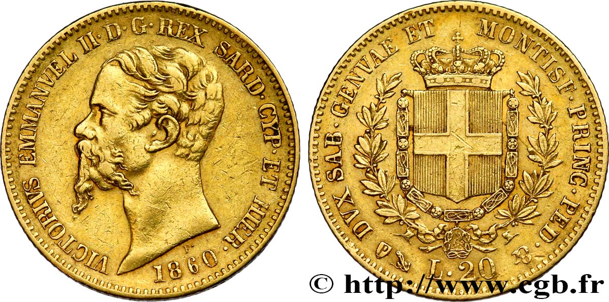 INVESTMENT GOLD 20 Lire Victor-Emmanuel II 1860 Gênes SS 