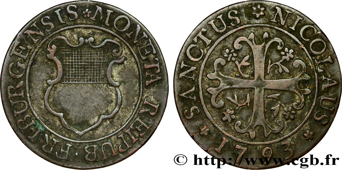 SWITZERLAND - CANTON OF FRIBOURG 2 Kreuzer canton de Fribourg 1793  VF 