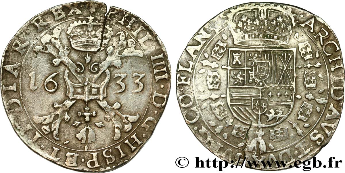 SPANISH NETHERLANDS - DUCHY OF BRABANT - PHILIP IV Patagon 1633 Bruxelles XF 