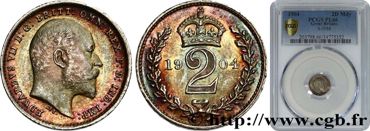 ROYAUME-UNI 2 Pence Edouard VII 1904  FDC66 PCGS