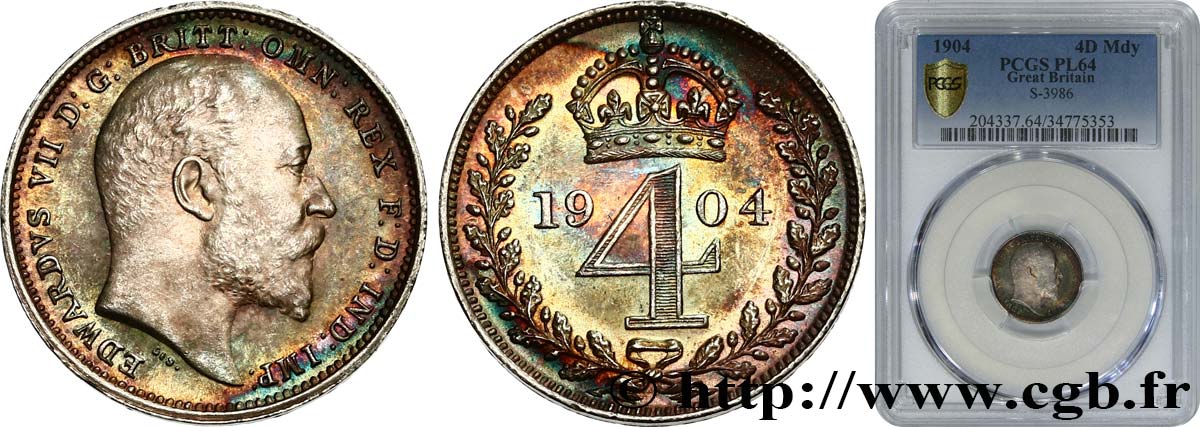 VEREINIGTEN KÖNIGREICH 4 Pence Edouard VII 1904  fST64 PCGS