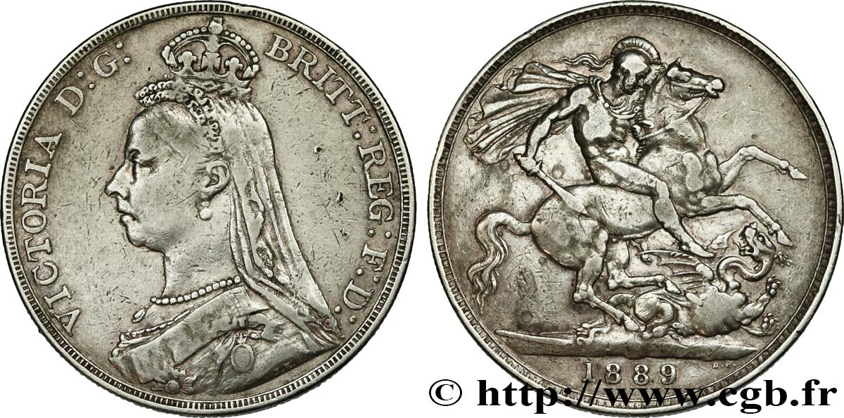 ROYAUME-UNI 1 Crown Victoria buste du jubilé 1889  TB+ 