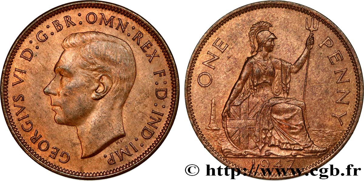 VEREINIGTEN KÖNIGREICH 1 Penny Georges VI 1947  VZ/fST 