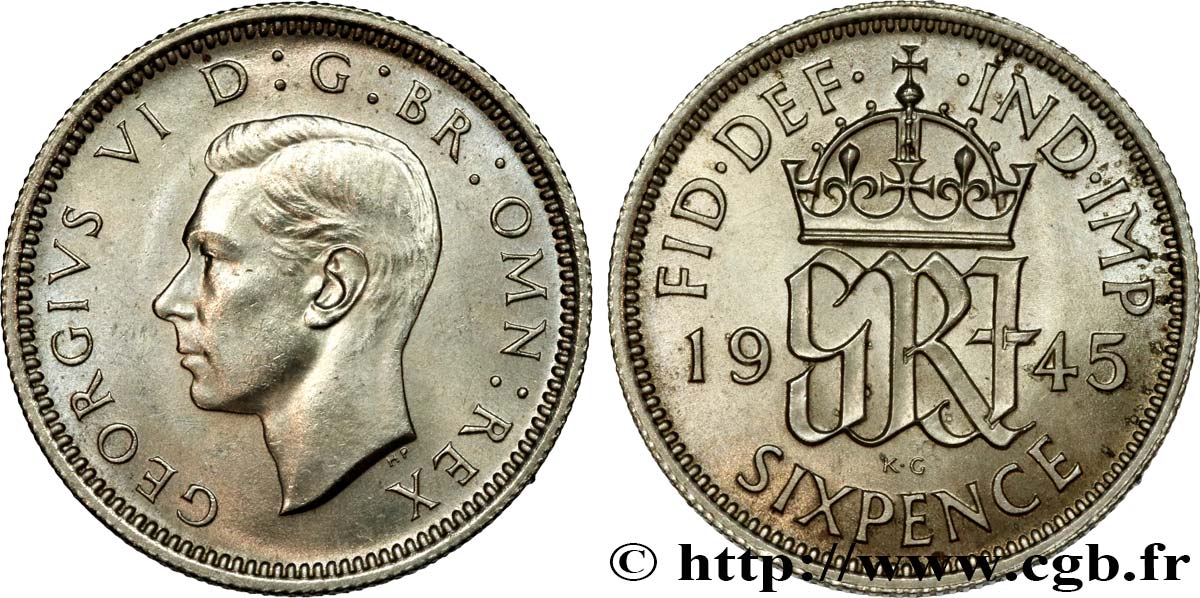 VEREINIGTEN KÖNIGREICH 6 Pence Georges VI 1945  fST 