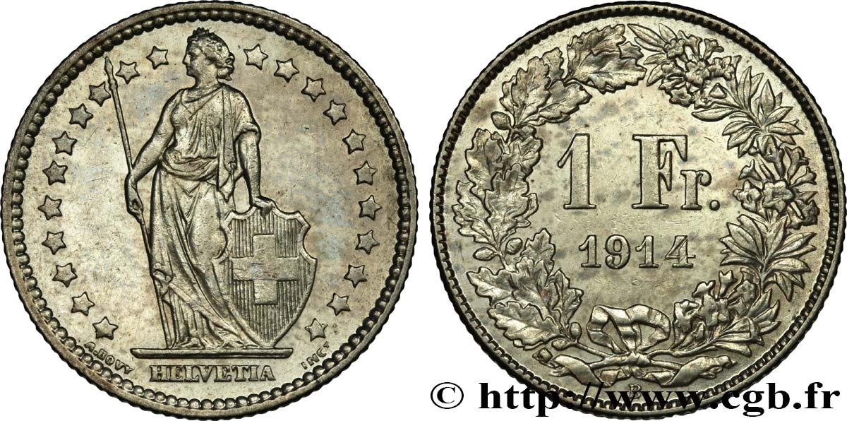 SUIZA 1 Franc Helvetia 1914 Berne EBC 