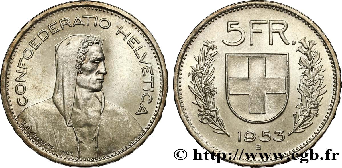 SUISSE 5 Francs Berger des alpes 1953 Berne SPL 