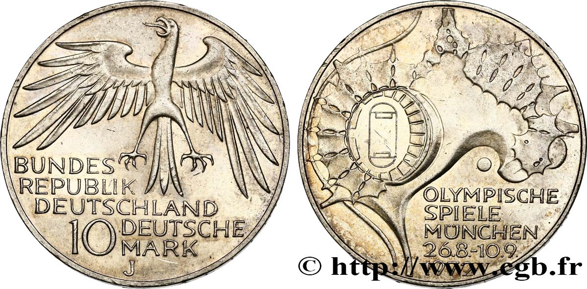 GERMANY 10 Mark / XXe J.O. Munich - Stade Olympique 1972 Hambourg AU 