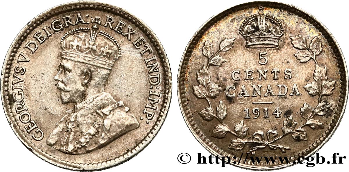 KANADA 5 Cents Georges V 1914  S 