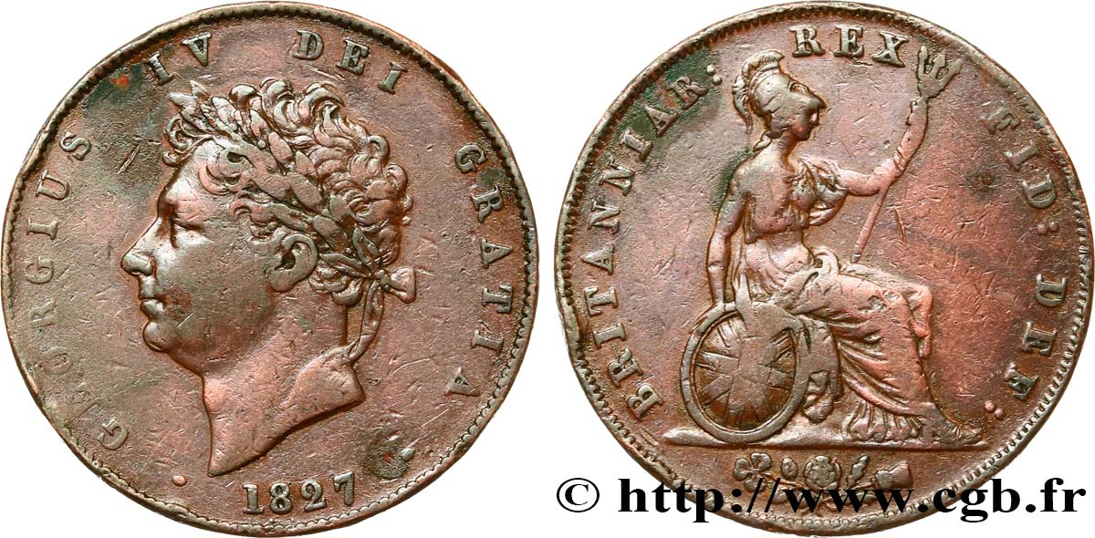 ROYAUME-UNI 1/2 Penny Georges IV 1827  TB+ 
