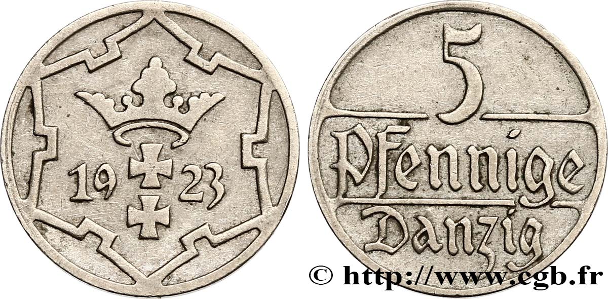 DANTZIG - VILLE LIBRE DE DANTZIG 5 Pfennig 1923  TTB 