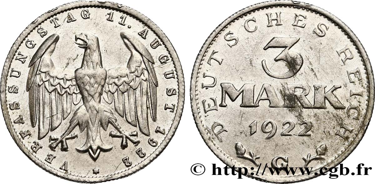 ALEMANIA 3 Mark aigle 1922 Karlsruhe EBC 