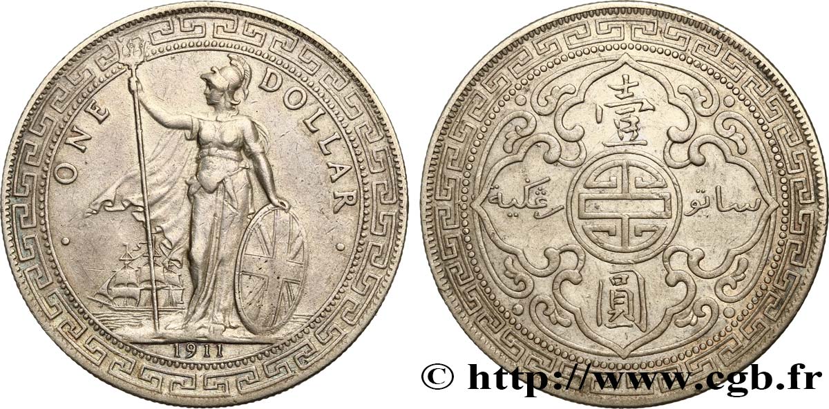 ROYAUME-UNI 1 Dollar Britannia 1911 Bombay TTB 
