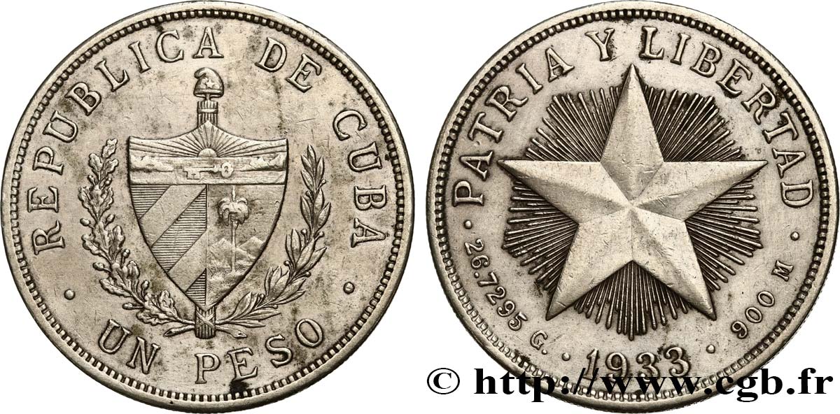 CUBA 1 Peso 1933  TTB 