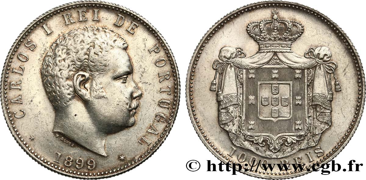 PORTUGAL 1000 Reis Charles Ier 1899  VZ 