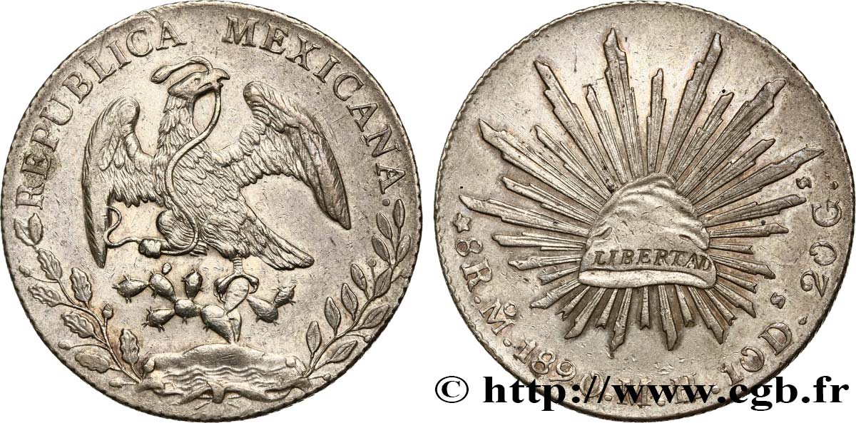 MEXICO 8 Reales 1890 Mexico AU/AU 