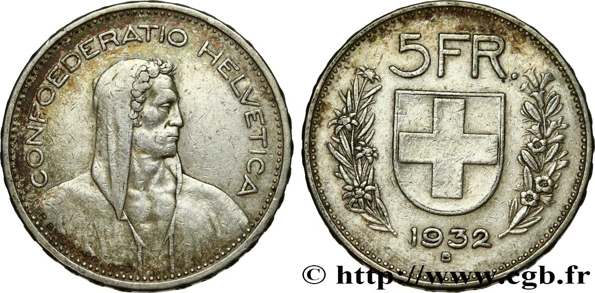 SUISSE 5 Francs Berger des Alpes 1932 Berne TTB 
