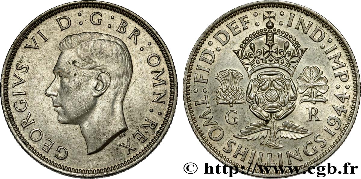 REINO UNIDO 1 Florin (2 Shillings) Georges VI 1944  EBC 