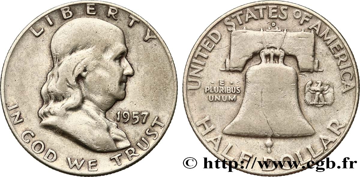 ÉTATS-UNIS D AMÉRIQUE 1/2 Dollar Benjamin Franklin 1957 Denver TTB 