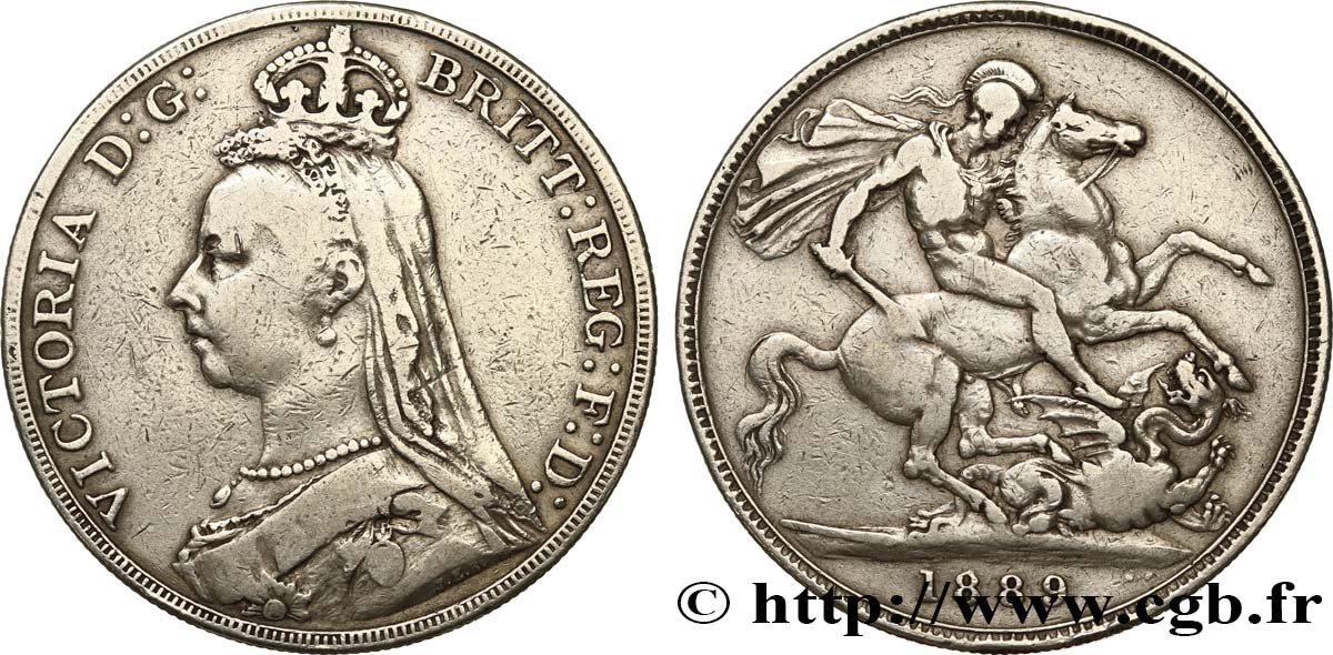 UNITED KINGDOM 1 Crown Victoria buste du jubilé 1889  VF 