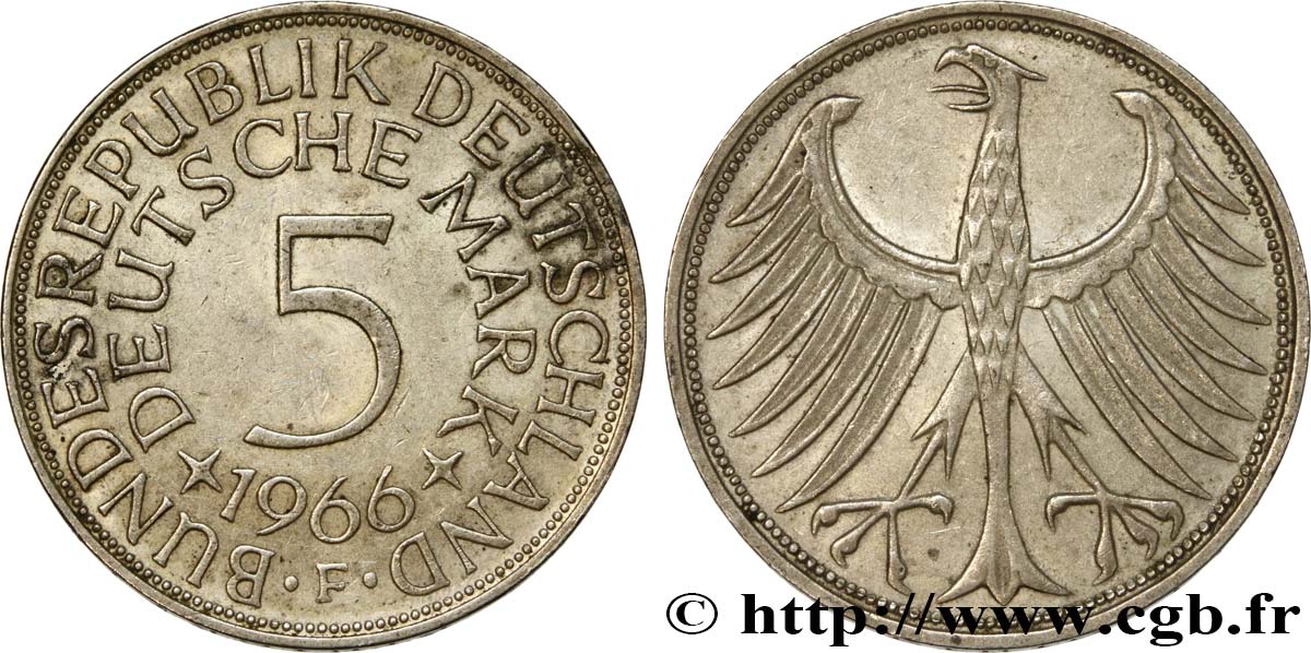 ALEMANIA 5 Mark aigle héraldique 1966 Stuttgart EBC 