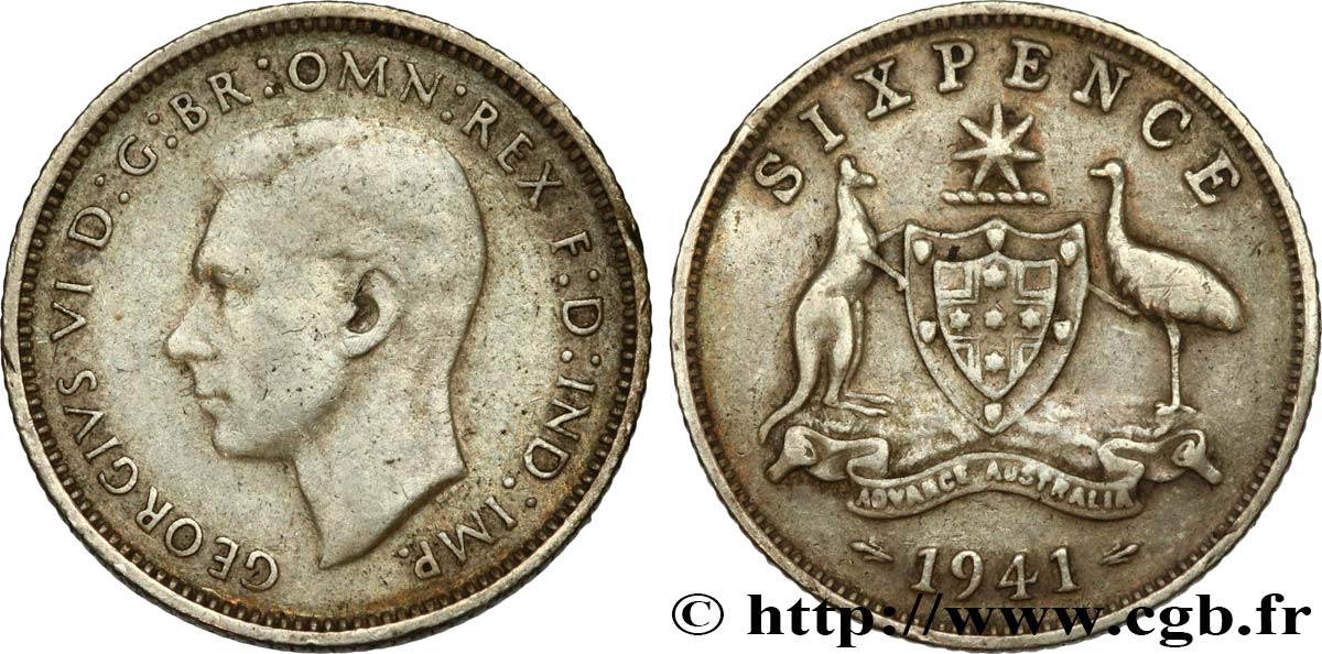 AUSTRALIE 6 Pence Georges VI 1941 Melbourne TTB 