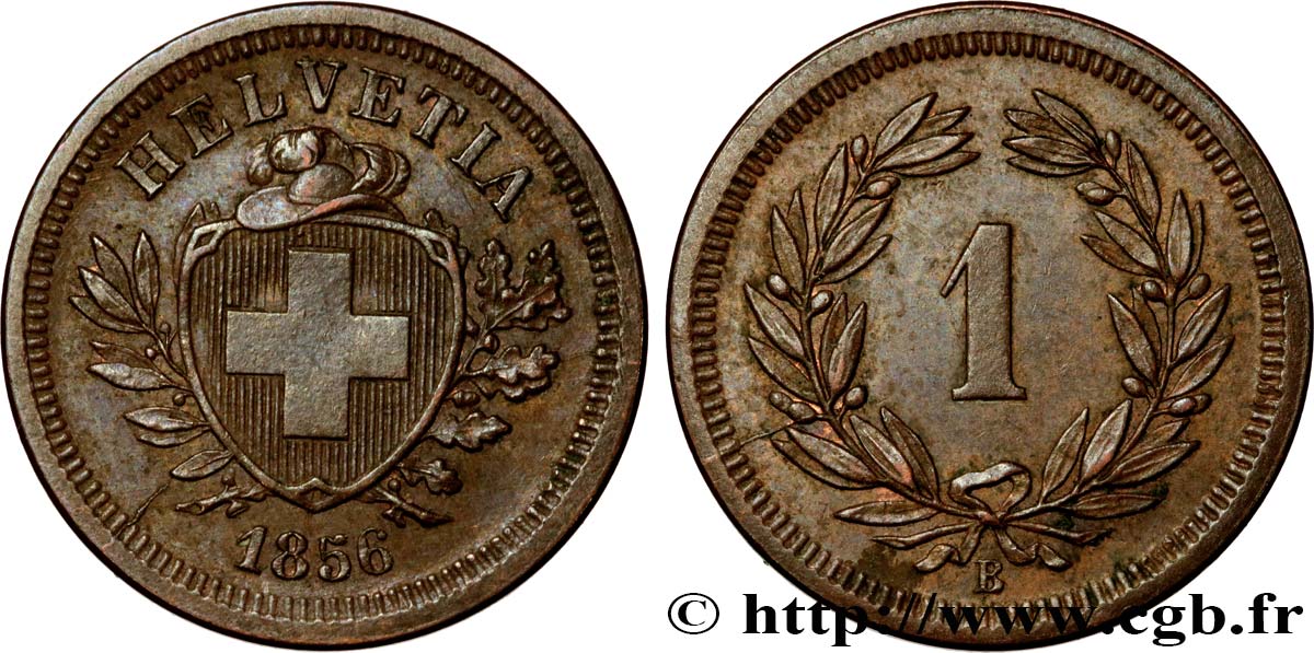 SVIZZERA  1 Centime Croix Suisse variété à la grosse croix 1856 Berne - B BB 