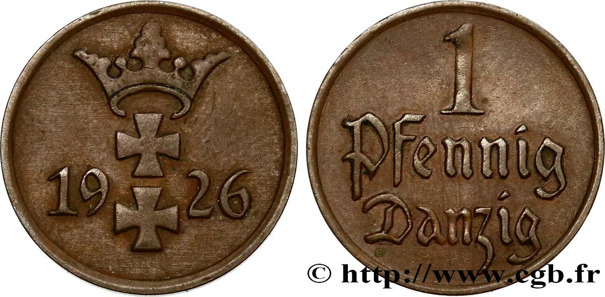 DANTZIG - VILLE LIBRE DE DANTZIG 1 Pfennig 1926 Berlin TTB 