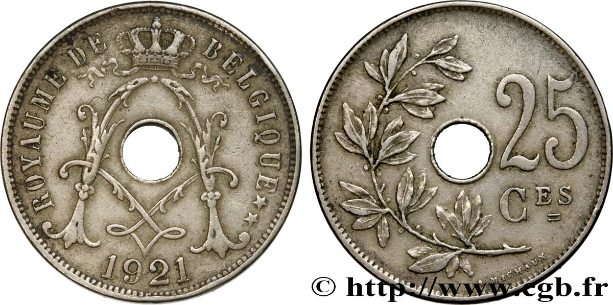 BELGIUM 25 Centimes 1921  AU 