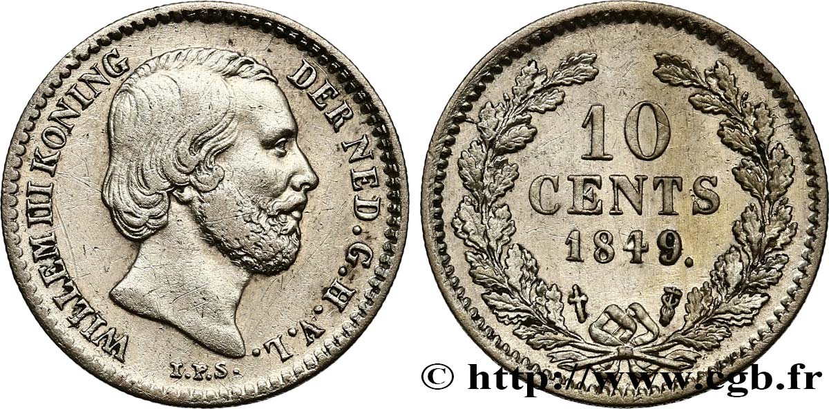PAYS-BAS 10 Cents Guillaume III 1849 Utrecht TTB 