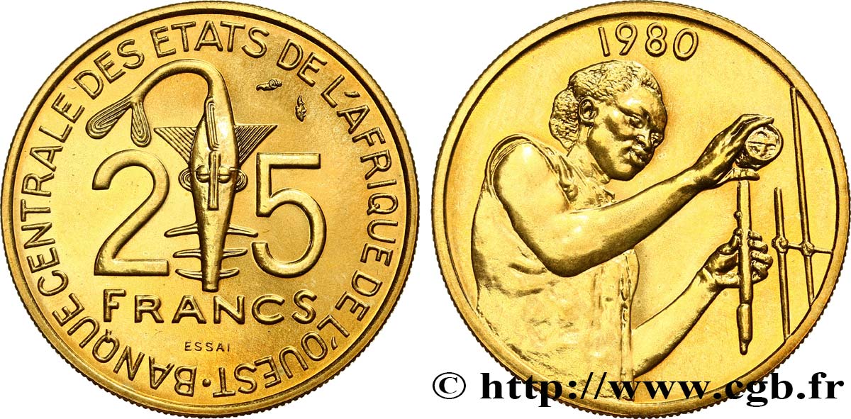 ÉTATS DE L AFRIQUE DE L OUEST (BCEAO) Essai de 25 Francs 1980 Paris FDC 