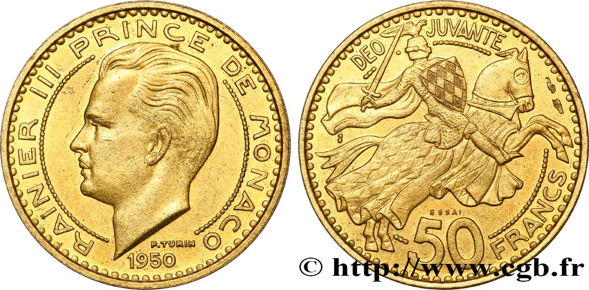 MONACO - PRINCIPATO DI MONACO - RANIERI III Essai de 50 Francs  1950 Paris MS 