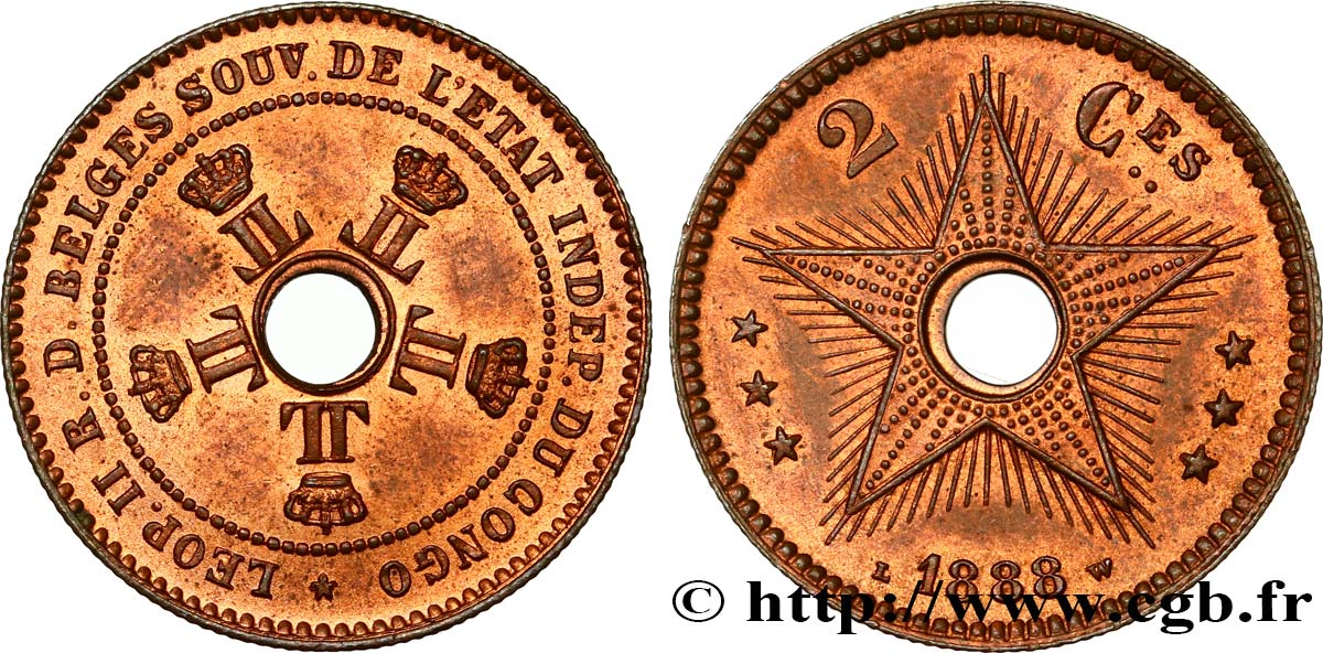 BELGIUM - CONGO FREE STATE 2 Centimes 1888  MS 