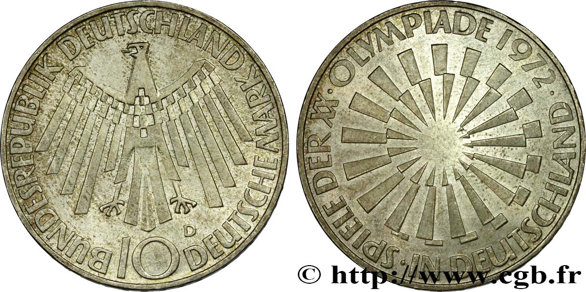 GERMANY 10 Mark XXe J.O. Munich / aigle type “IN DEUTSCHLAND” 1972 Munich AU 