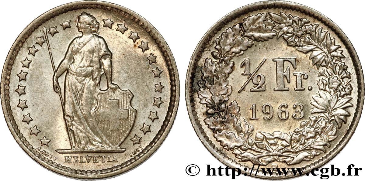 SUISSE 1/2 Franc Helvetia 1963 Berne SUP 