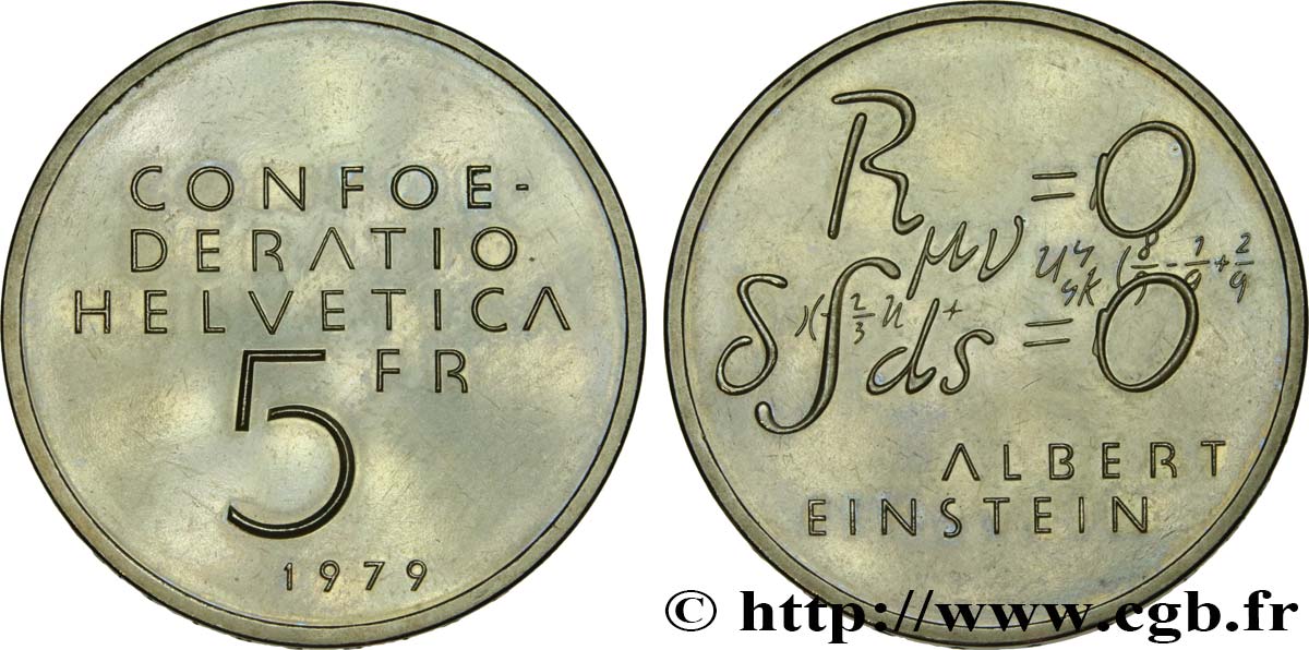 SUISSE 5 Francs centenaire de la naissance d’Albert Einstein, équations 1979 Berne  SUP 