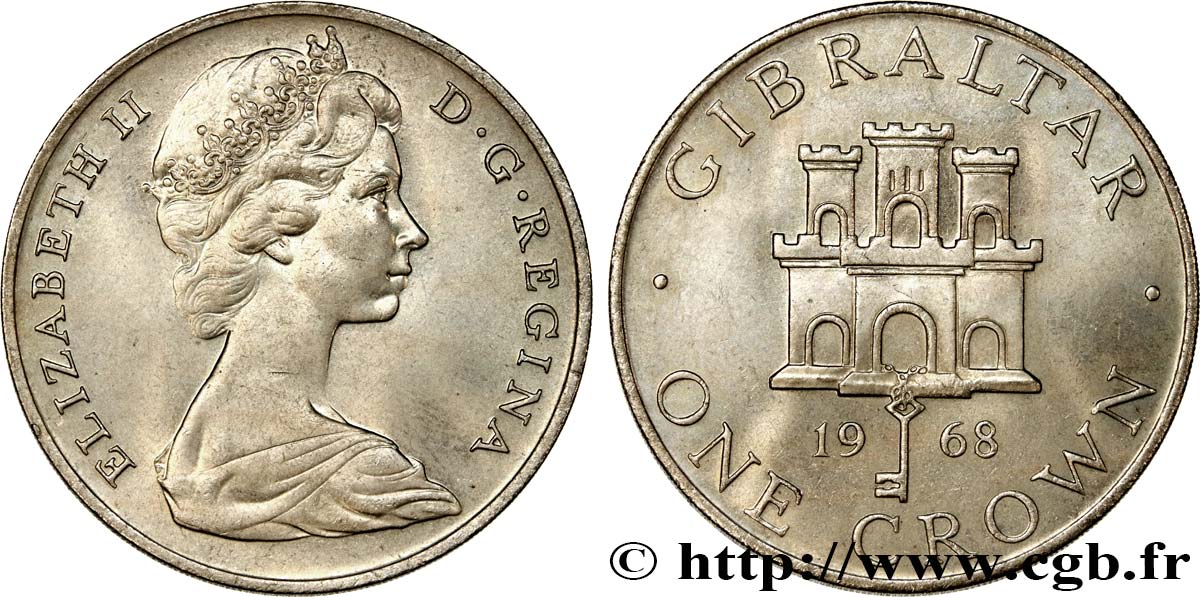 GIBRALTAR 1 Crown  Elisabeth II / emblème 1968  VZ 